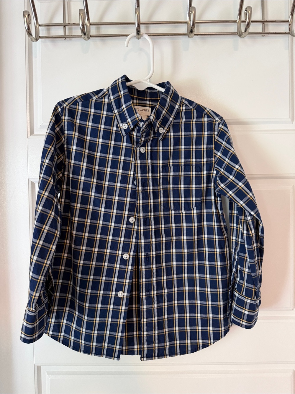 Crewcuts Navy, White & Yellow Plaid Button-Down Shirt for Kids